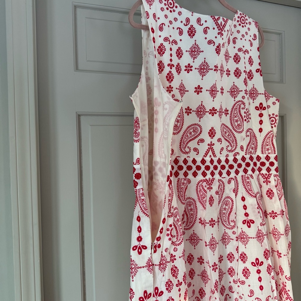 Talbots Red White Midi Dress Pockets Sleeveless Cotton Summer 2X - Picture 7 of 10